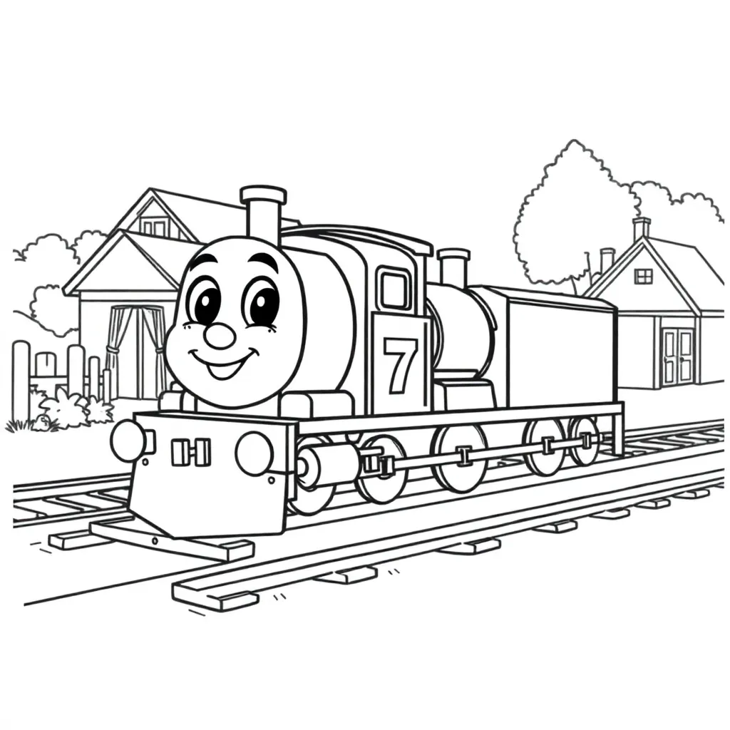 Thomas Trein Avontuur Cartoon Vriendelijk coloring page for children