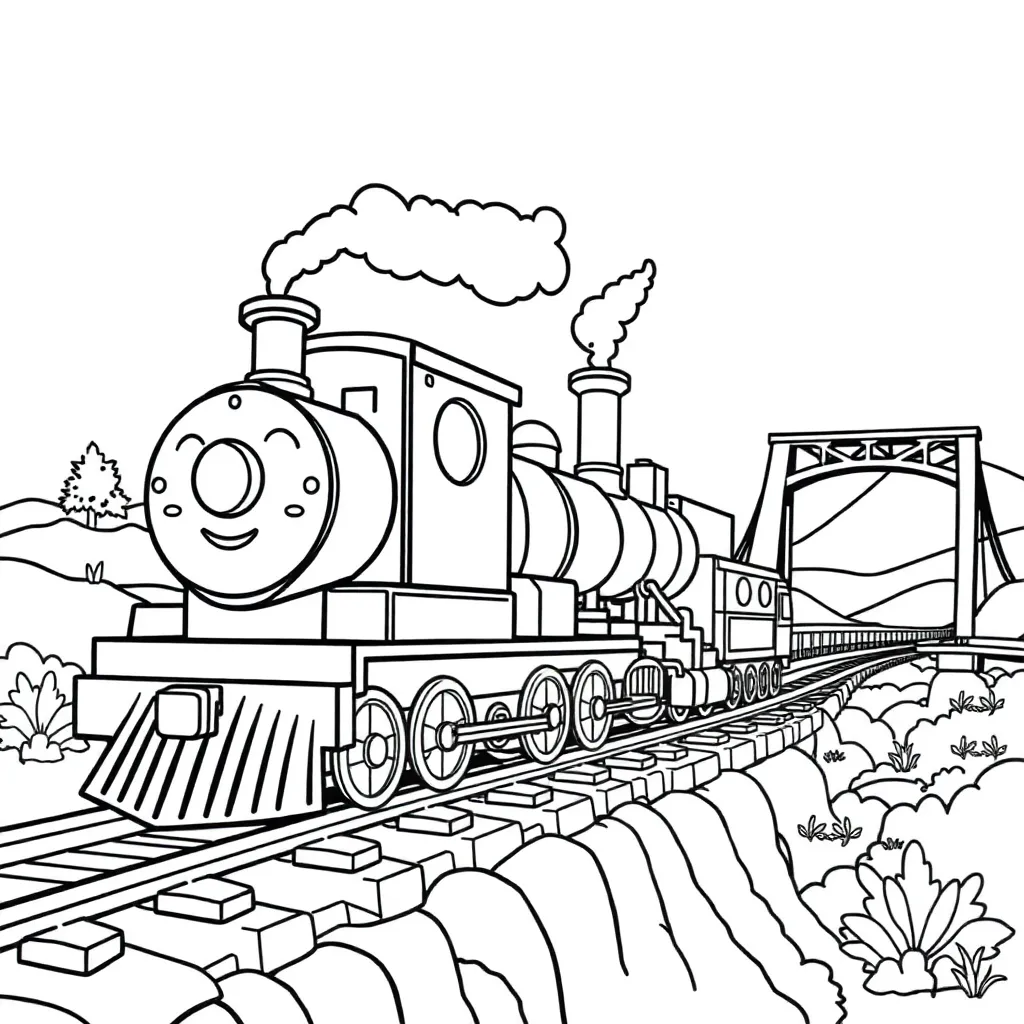 Thomas Trein Avontuur Landschap Cartoon coloring page for children