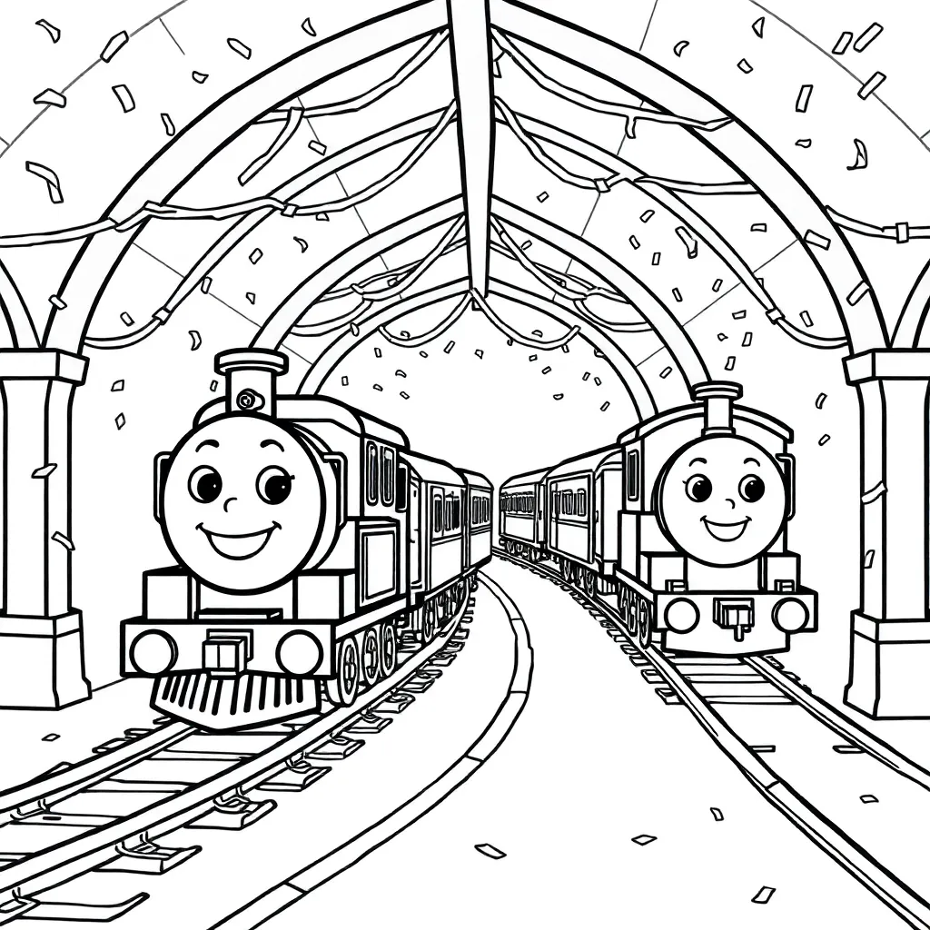 Free Thomas the Tank Engine Coloring Page - Festive Cartoon Coloring Sheet - Educational Coloring Page