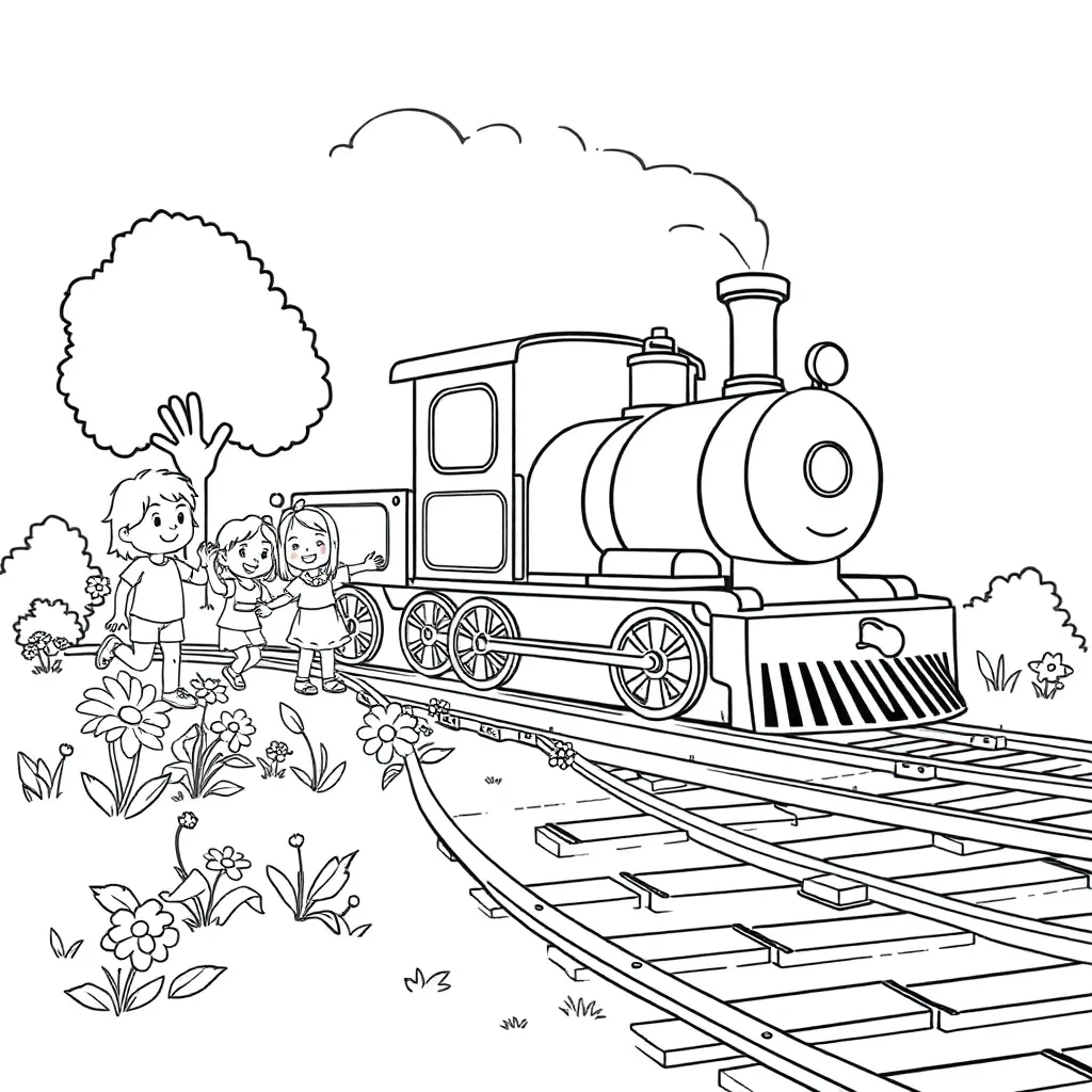 Thomas Trein Kinderen Avontuur Natuur coloring page for children