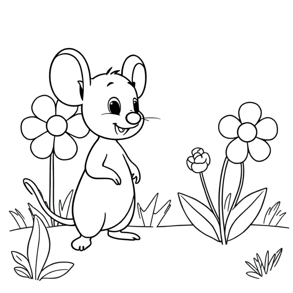 Tip de muis en de tuin, bloempjes coloring page for children