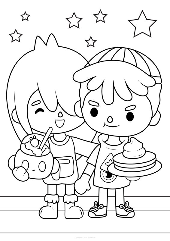 Toca Boca Boy And Girl Eating coloring page for children