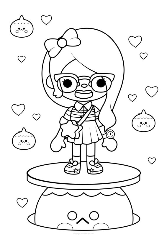Toca Boca Girl with Glasses coloring page for children