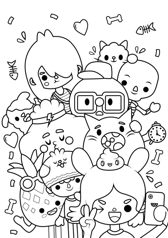 Toca Boca Groep van personages coloring page for children