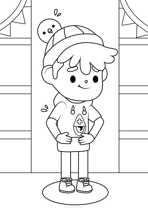 Toca Boca Jongen en Vogel coloring page for children