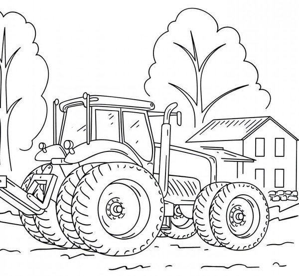 Tractor Front House coloring page for children