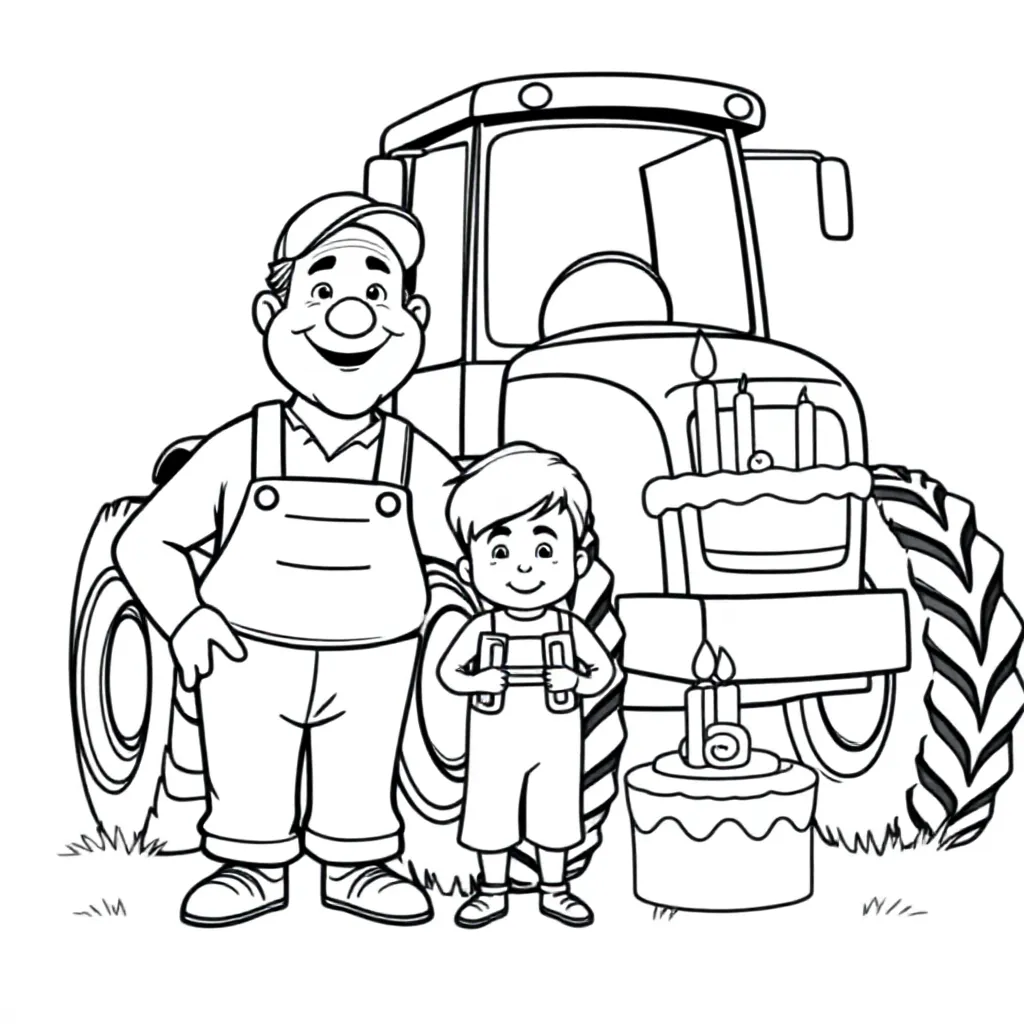 tractor opa kleinzoon geveliciteerd coloring page for children