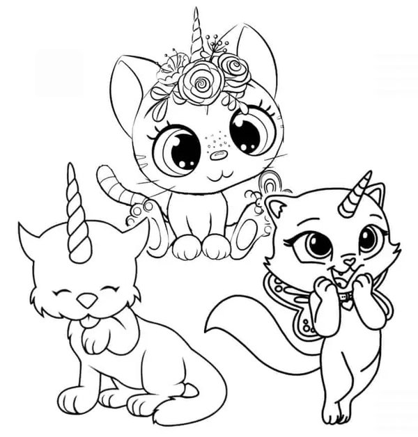 Trois Chats Mignons coloring page for children