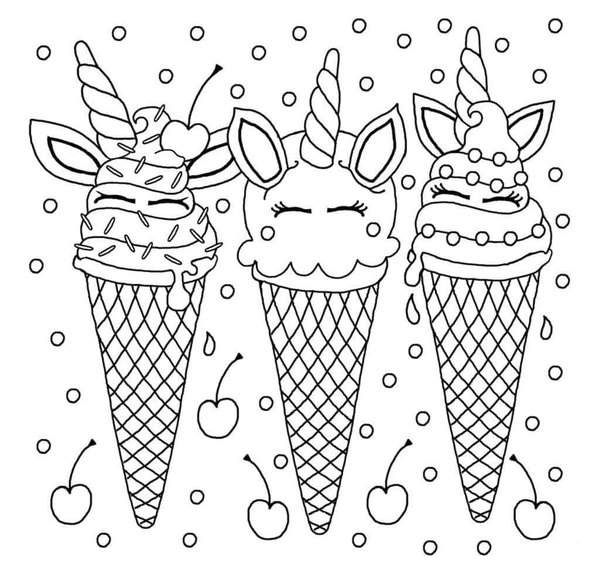 Trois Glaces A La Licorne coloring page for children
