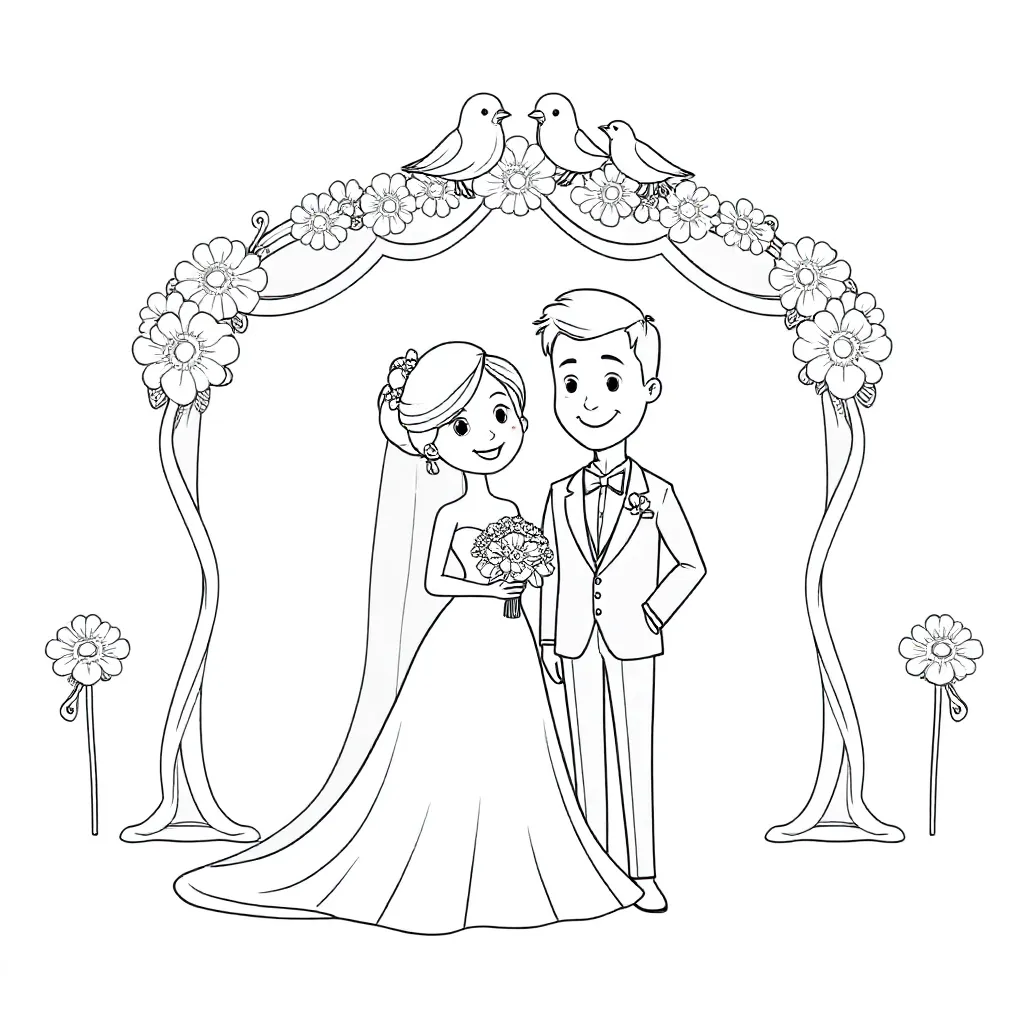Trouwen kleurplaat voor kinderen