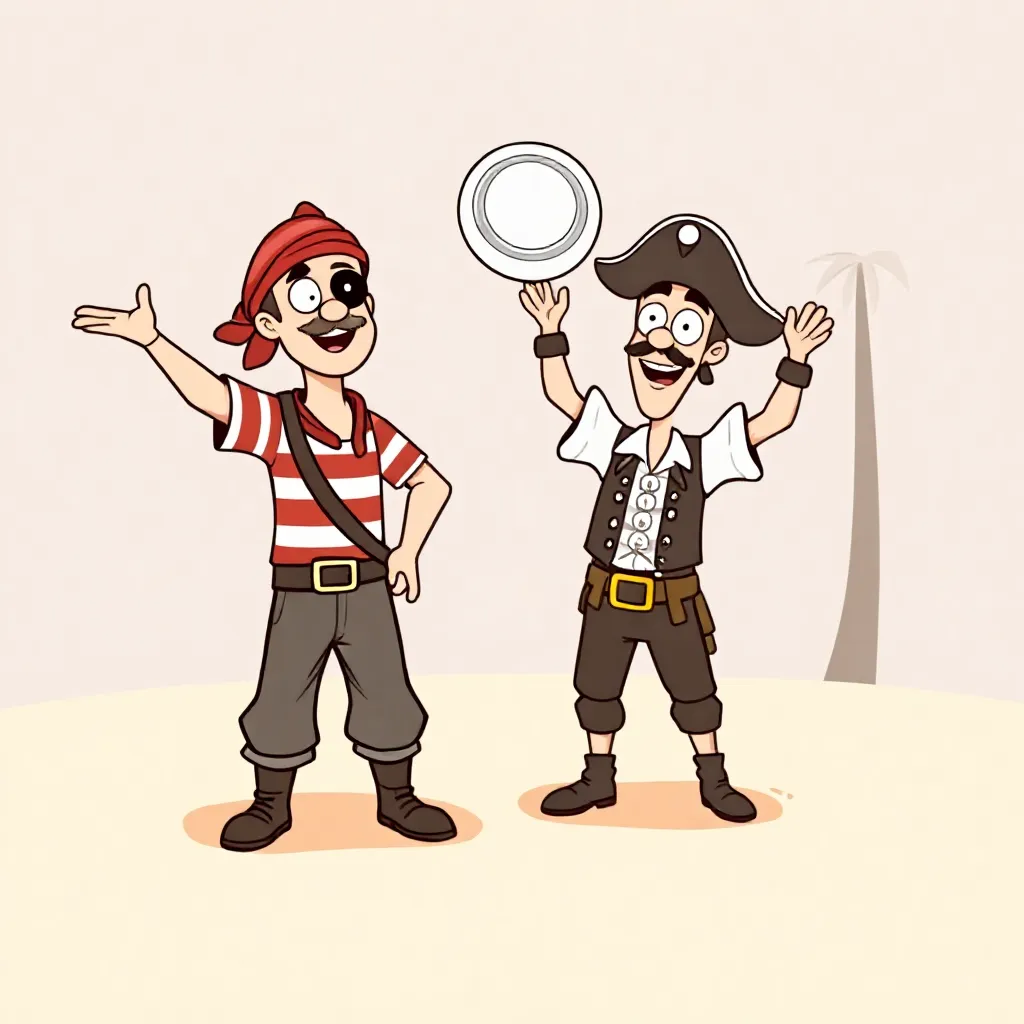 Twee piraten die een frisbee overgooien kleurplaat voor kinderen