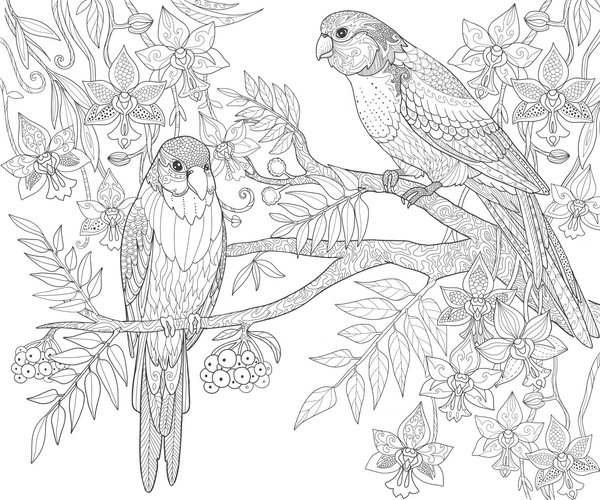 Twee Vogels Boom Gedetailleerd coloring page for children