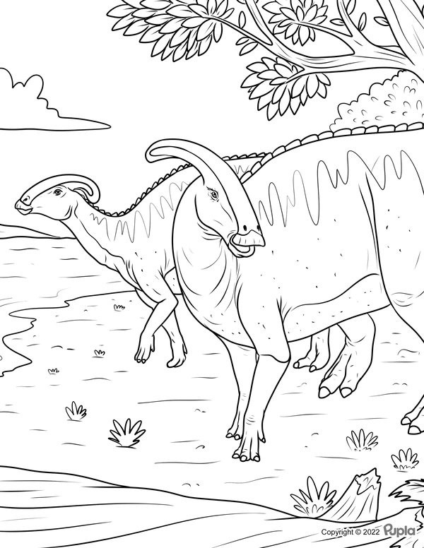 Two Dinosaurs Parasaurolophus coloring page for children