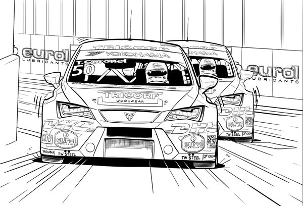 Two Race Cars Racing Eurol coloring page for children