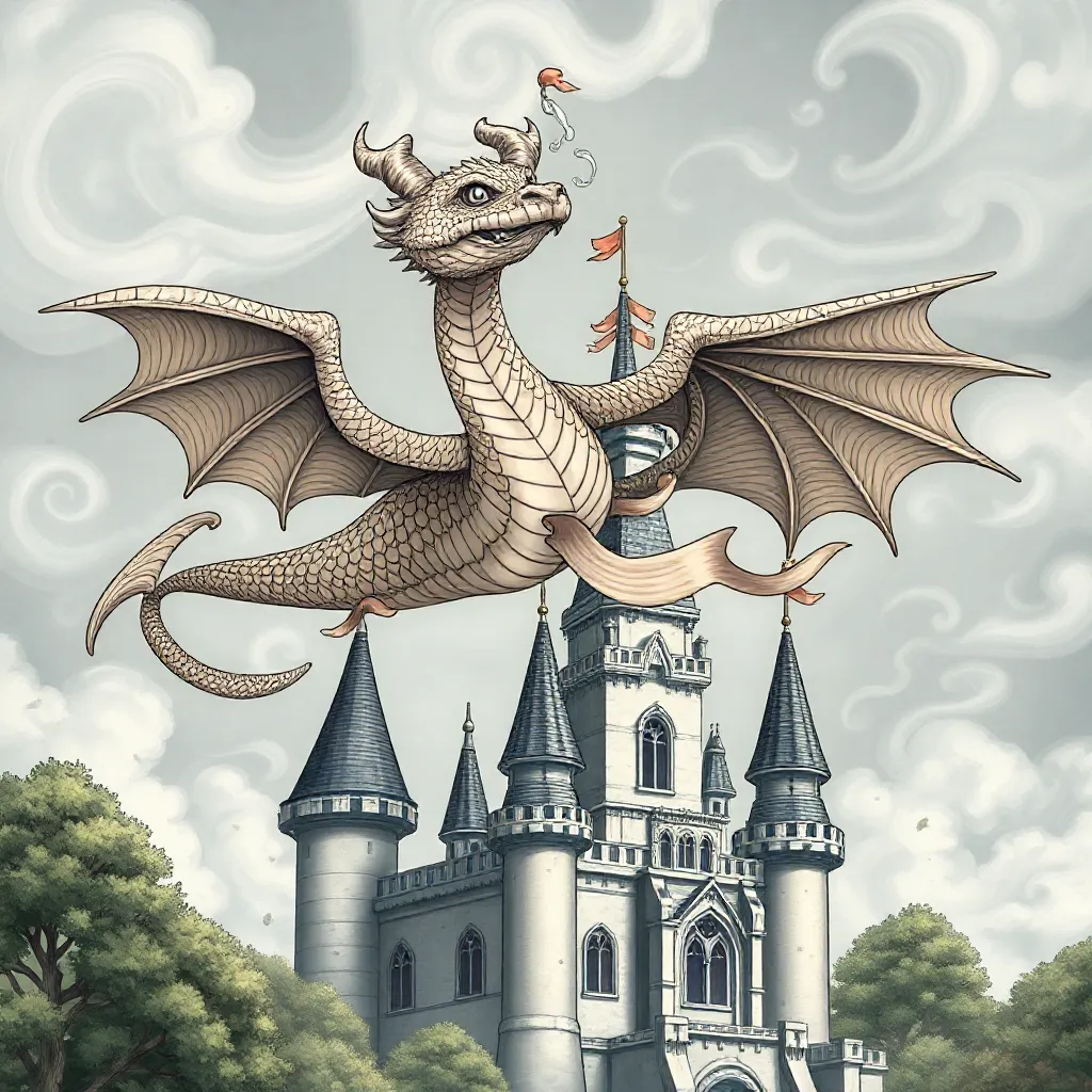 ein magischer Drache, der über ein Schloss fliegt kleurplaat voor kinderen