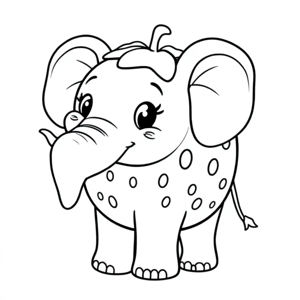een olifant met aardbei kleurplaat voor kinderen