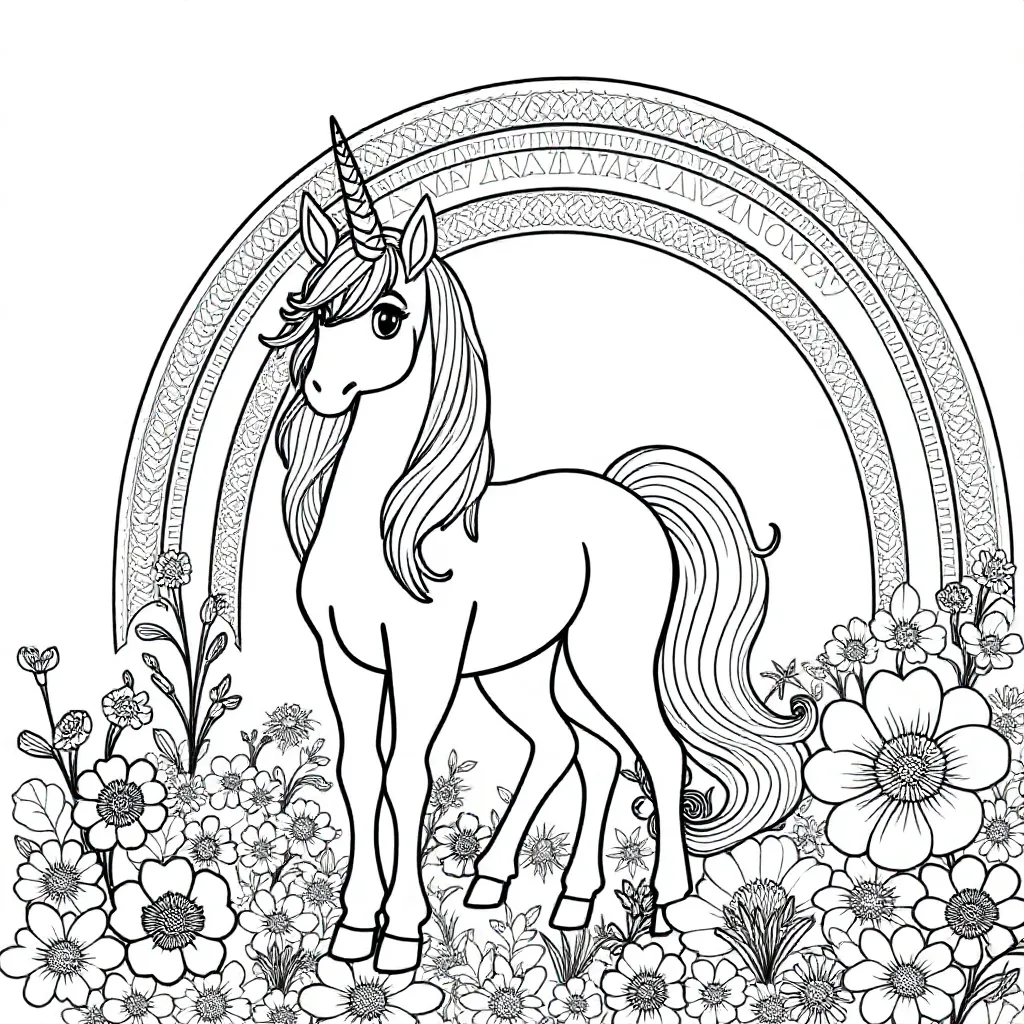 Unicorn Bloem Regenboog coloring page for children