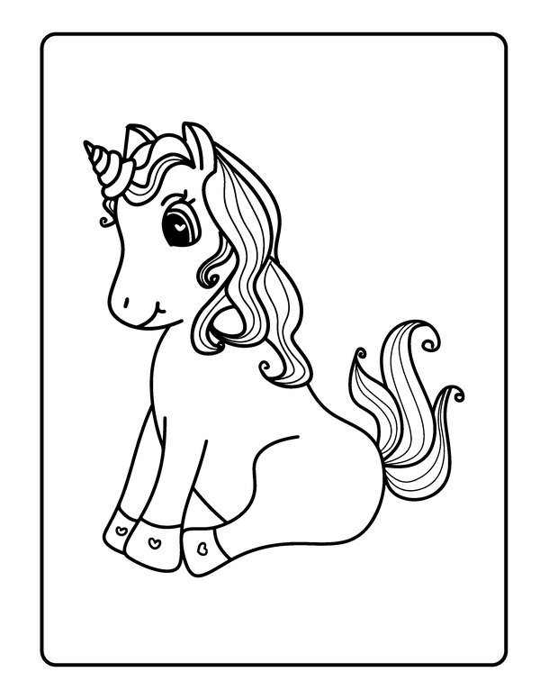 Unicorn Zittend coloring page for children