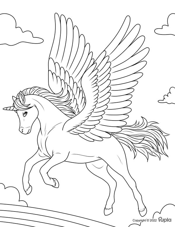 Coloring Page Unicorn with Wings Aroused