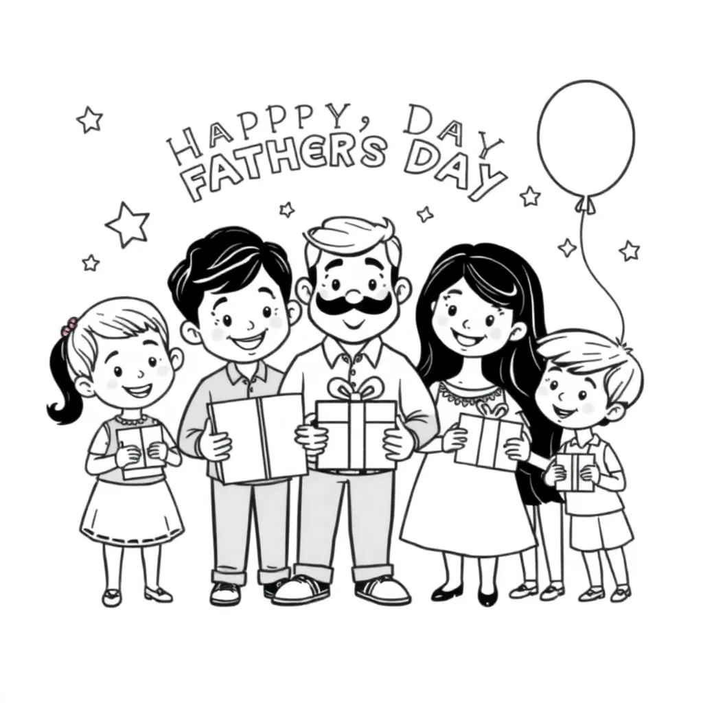 Free Father's Day Family Cartoon Coloring Page Gift