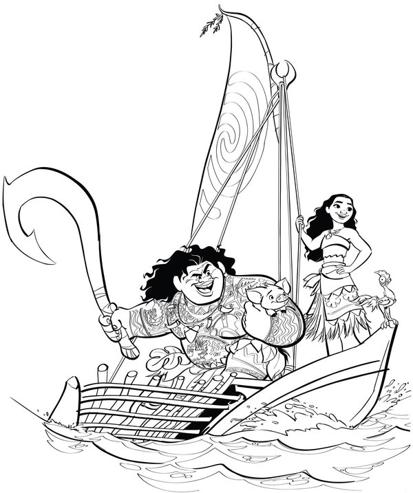 Vaiana Et Maui Sur Le Bateau coloring page for children