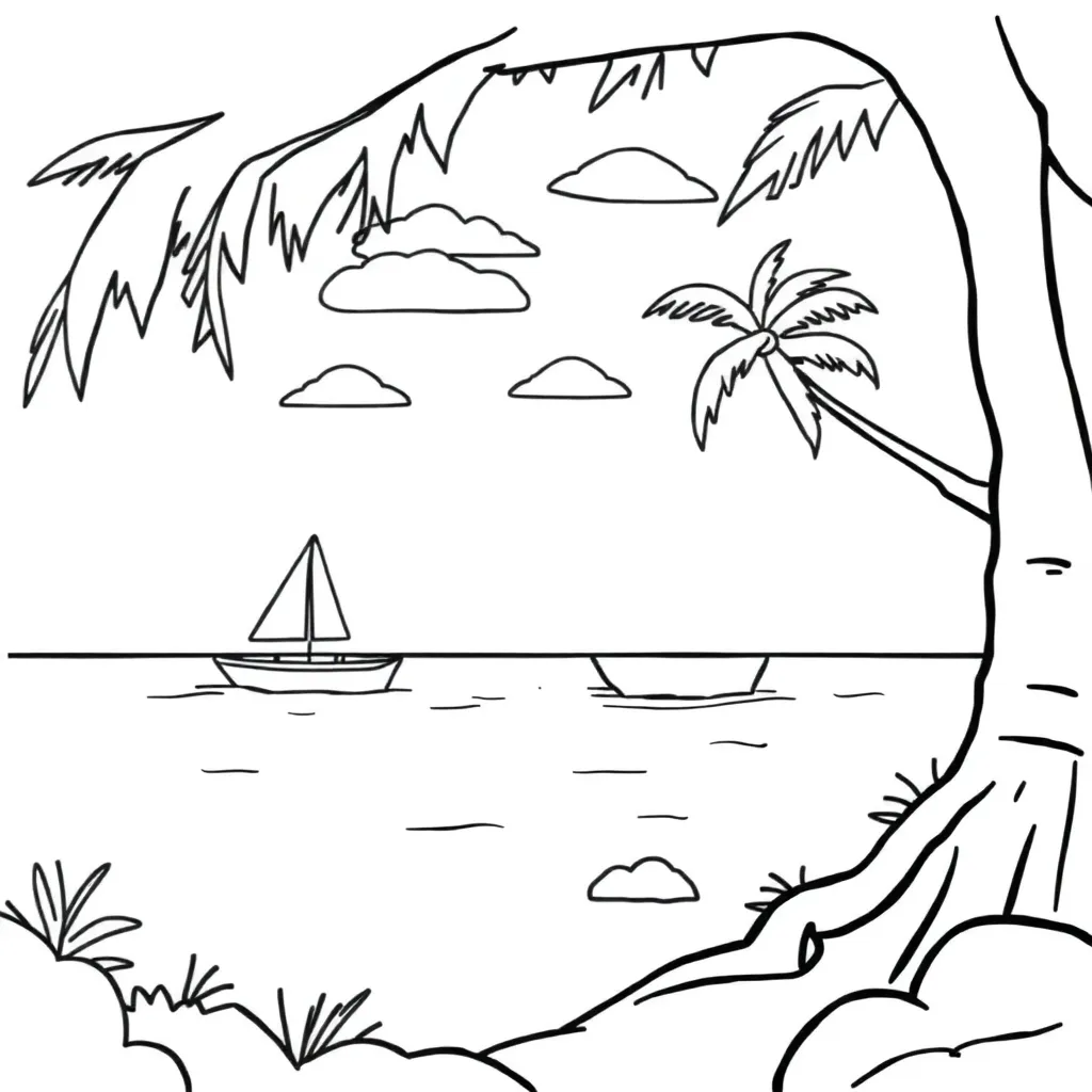 Free Vacation Beach Summer Relaxation Coloring Page