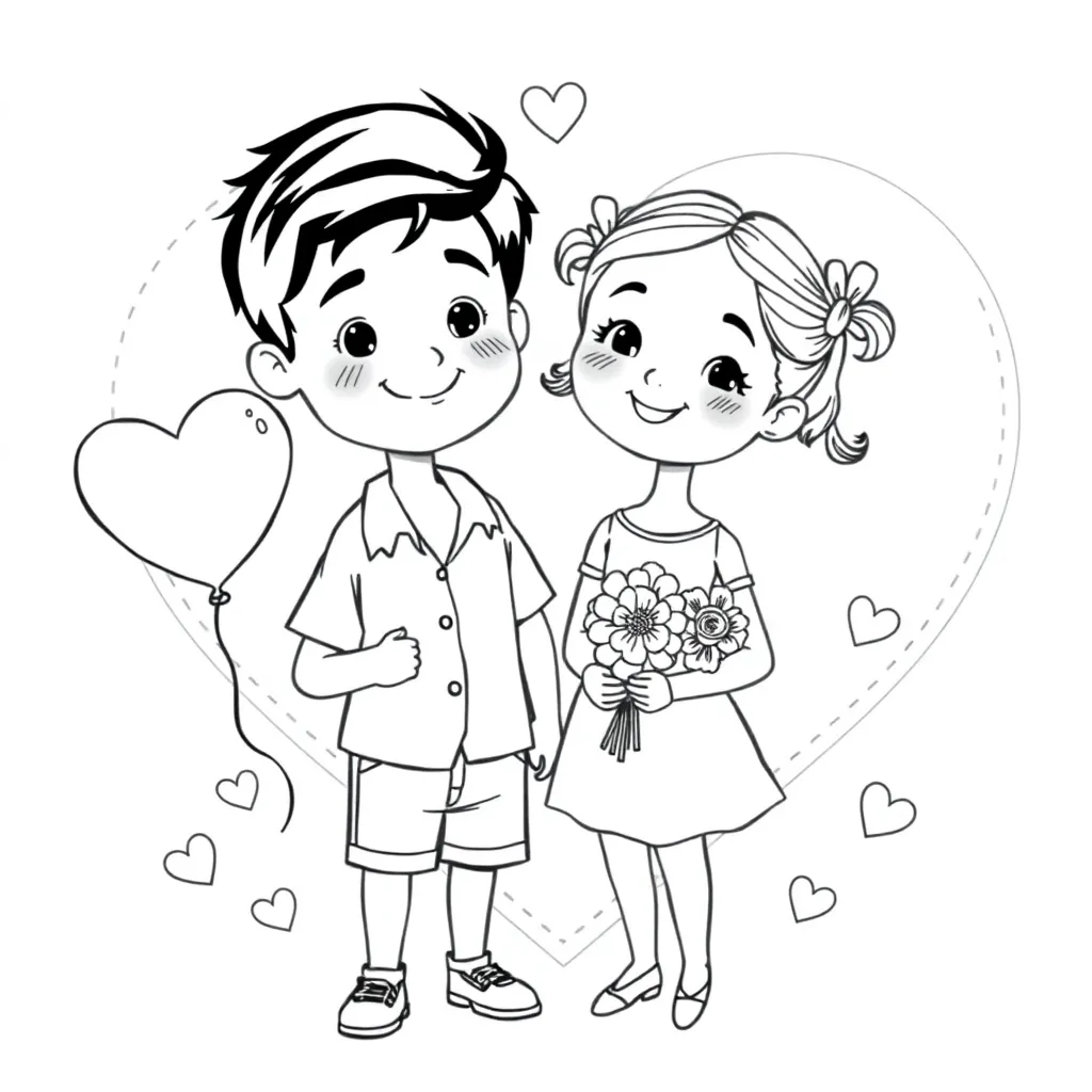 valentijn, liefde, hart, romance, romantisch coloring page for children
