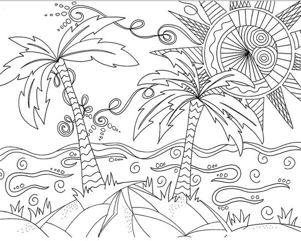 Verano Zentangle Escena De Playa coloring page for children