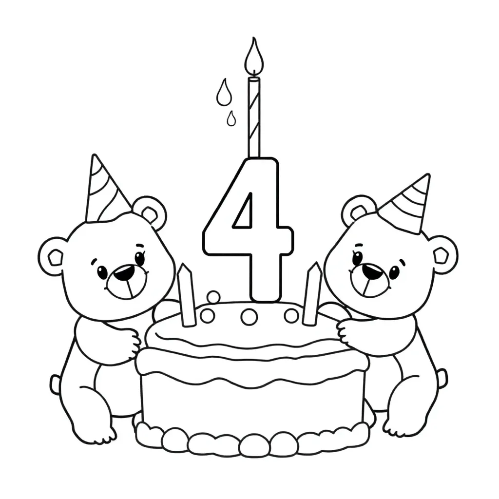 Kostenlose Malvorlage Geburtstags-Bär-Torte-Party Lustige Malvorlage für Kinder