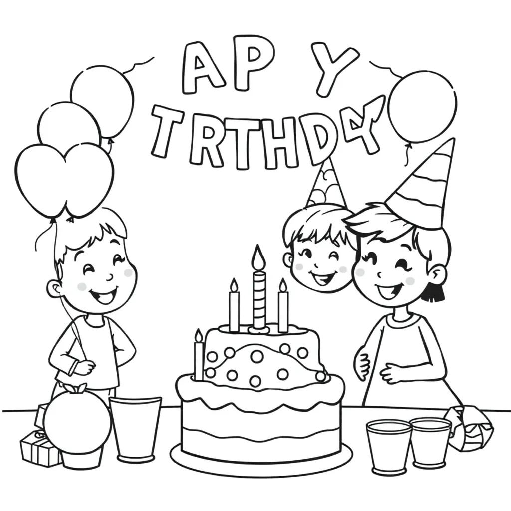 Verjaardag Feest Kinderen Taart Slingers coloring page for children