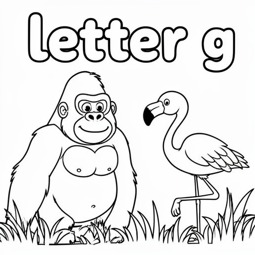 verjaardag, gorilla, flamingo, gras, big kleurplaat voor kinderen