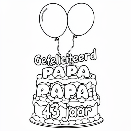 verjaardags taart balonnen kleurplaat voor kinderen