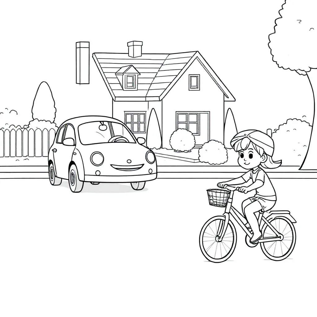 Verkeer In Een Rustige Woonwijk coloring page for children