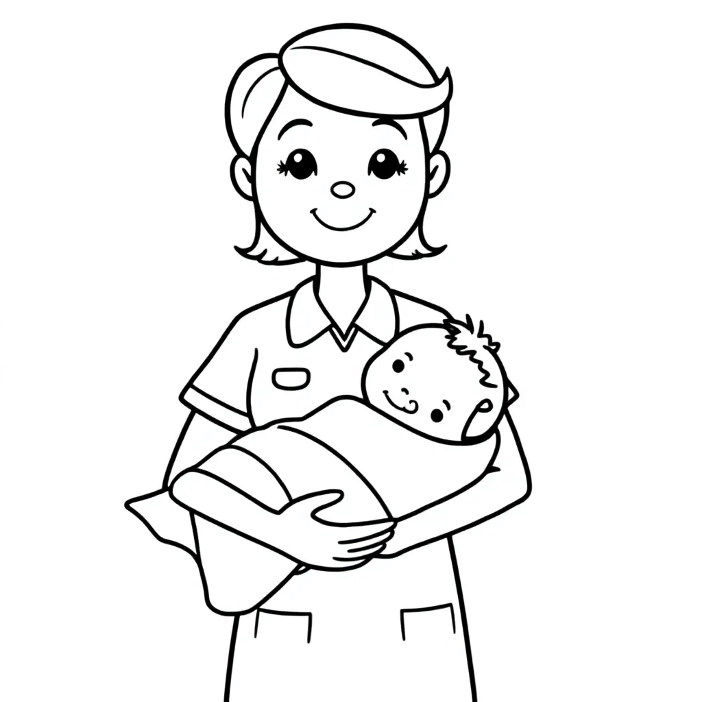 Verpleegkundige Met Een Kindje coloring page for children