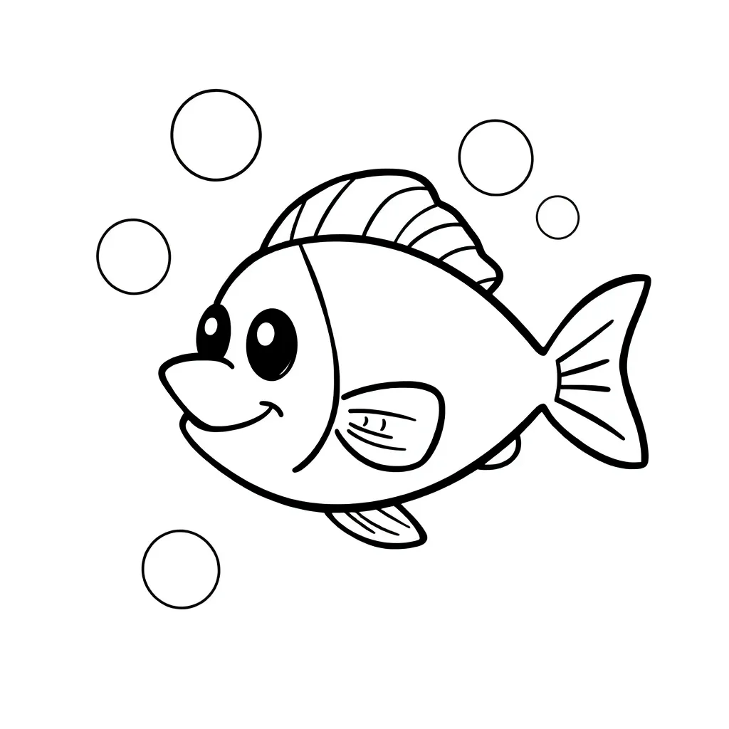 Free Fish Cartoon Coloring Page.  Happy Kids Coloring Sheet for Children.