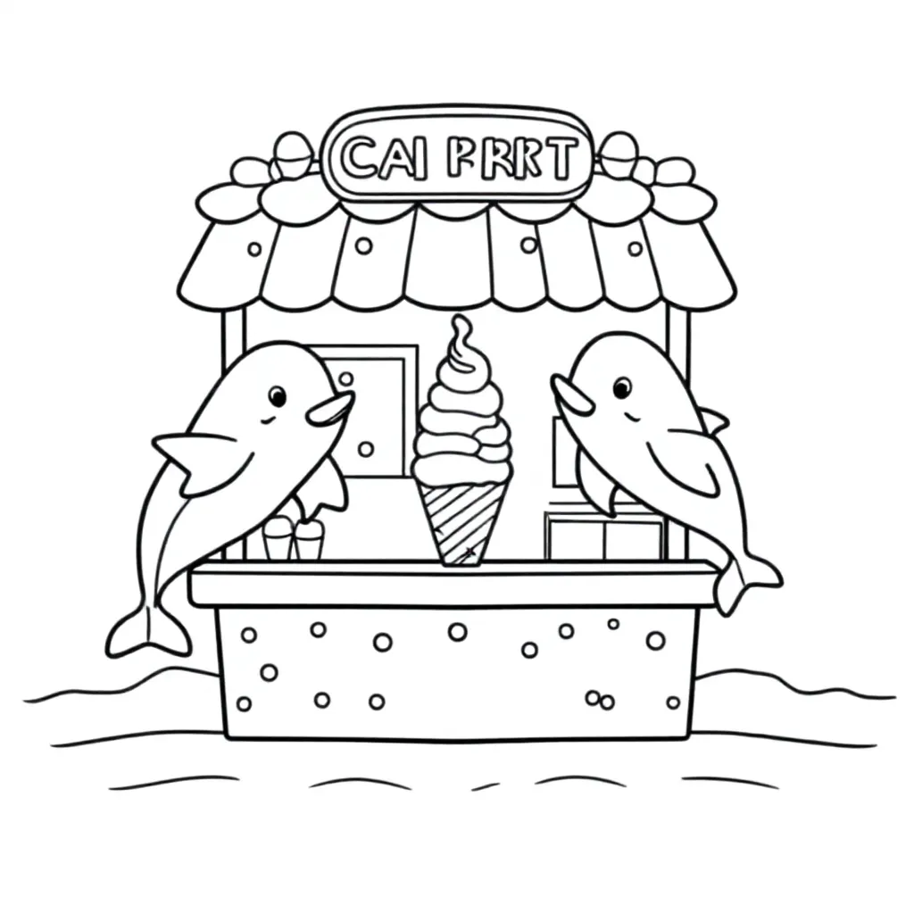 viskraam met dolfijnen kleurplaat voor kinderen