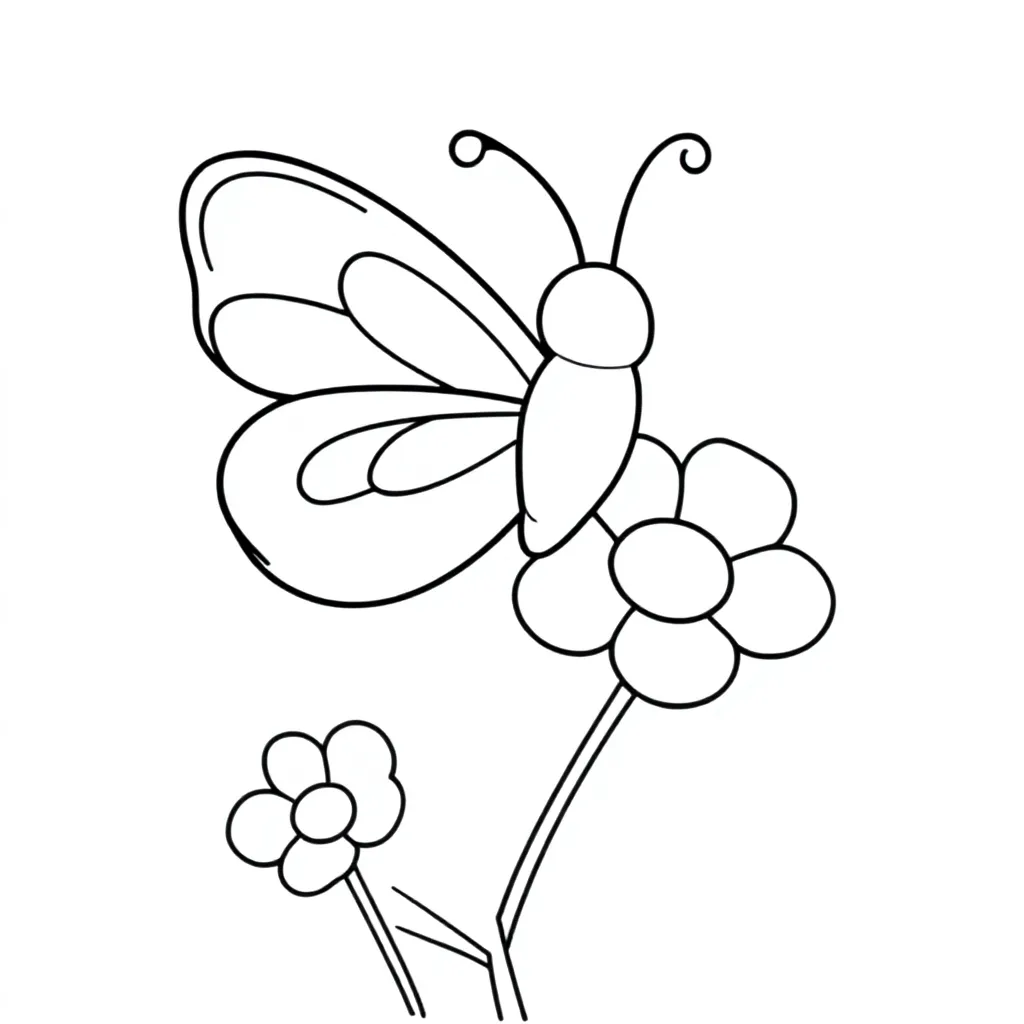 een kleurrijke vlinder op een bloem kleurplaat voor kinderen