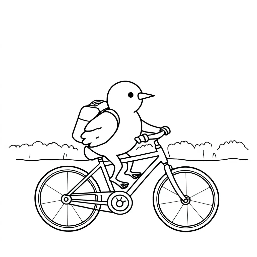 vogel die naar school aan het fietsen is.