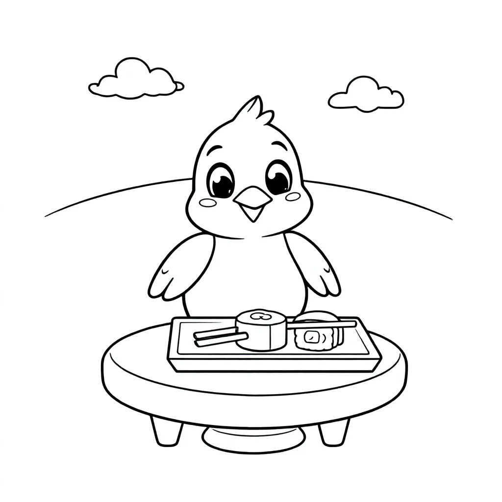 Vogel die sushi eet kleurplaat voor kinderen