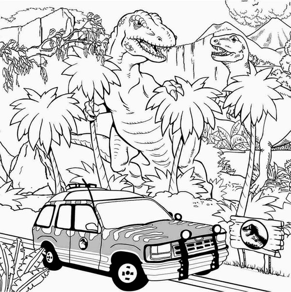 Voiture Dinosaure Jurassic Park coloring page for children