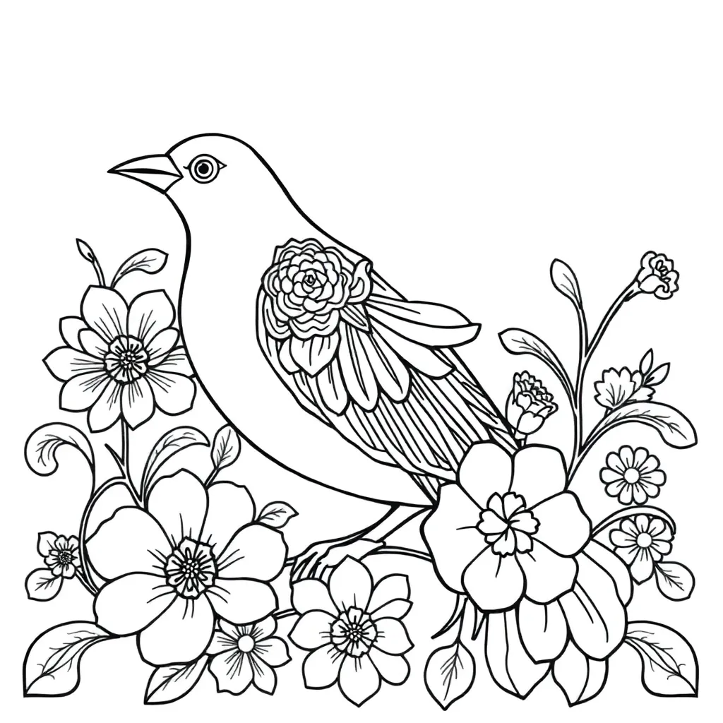 Kostenlose Malvorlage Erwachsene Blumen Vogel Art Nouveau Entspannung Malvorlage