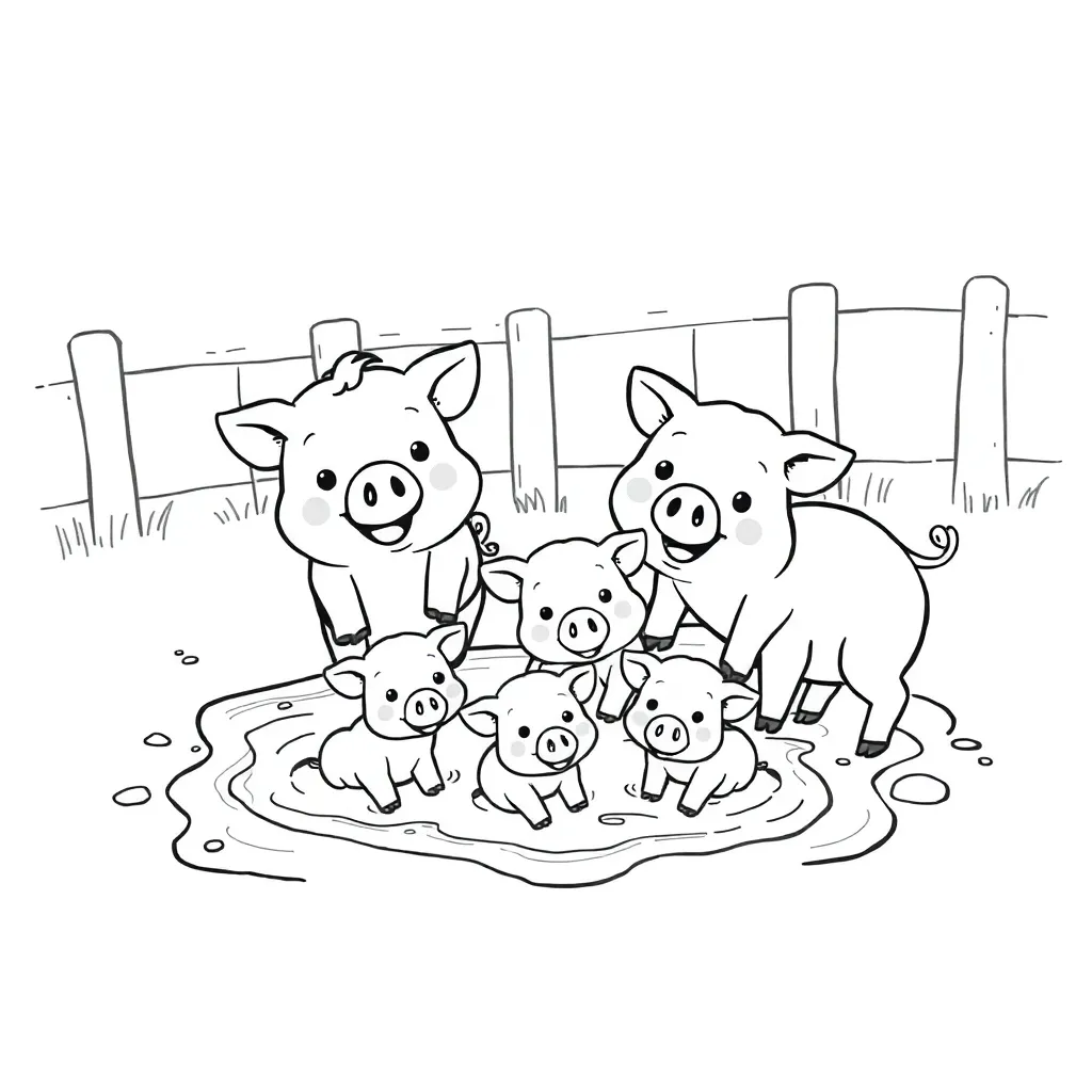 Vrolijke Varkens Boerderijdieren Schattige Dieren Huisdieren Kleurrijke Illustratie coloring page fo