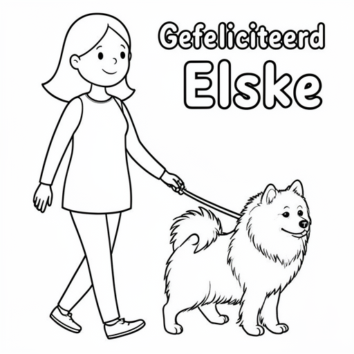 vrouw die samuyed uitlaat kleurplaat voor kinderen