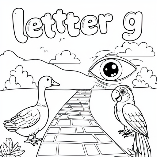 weg, gans, papegaai, oog, gooien kleurplaat voor kinderen