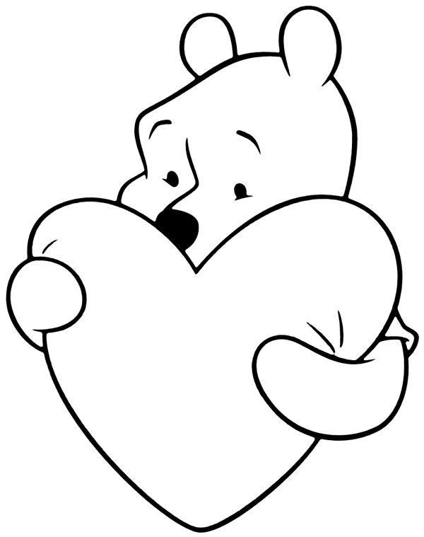 Winnie De Poeh Hart coloring page for children