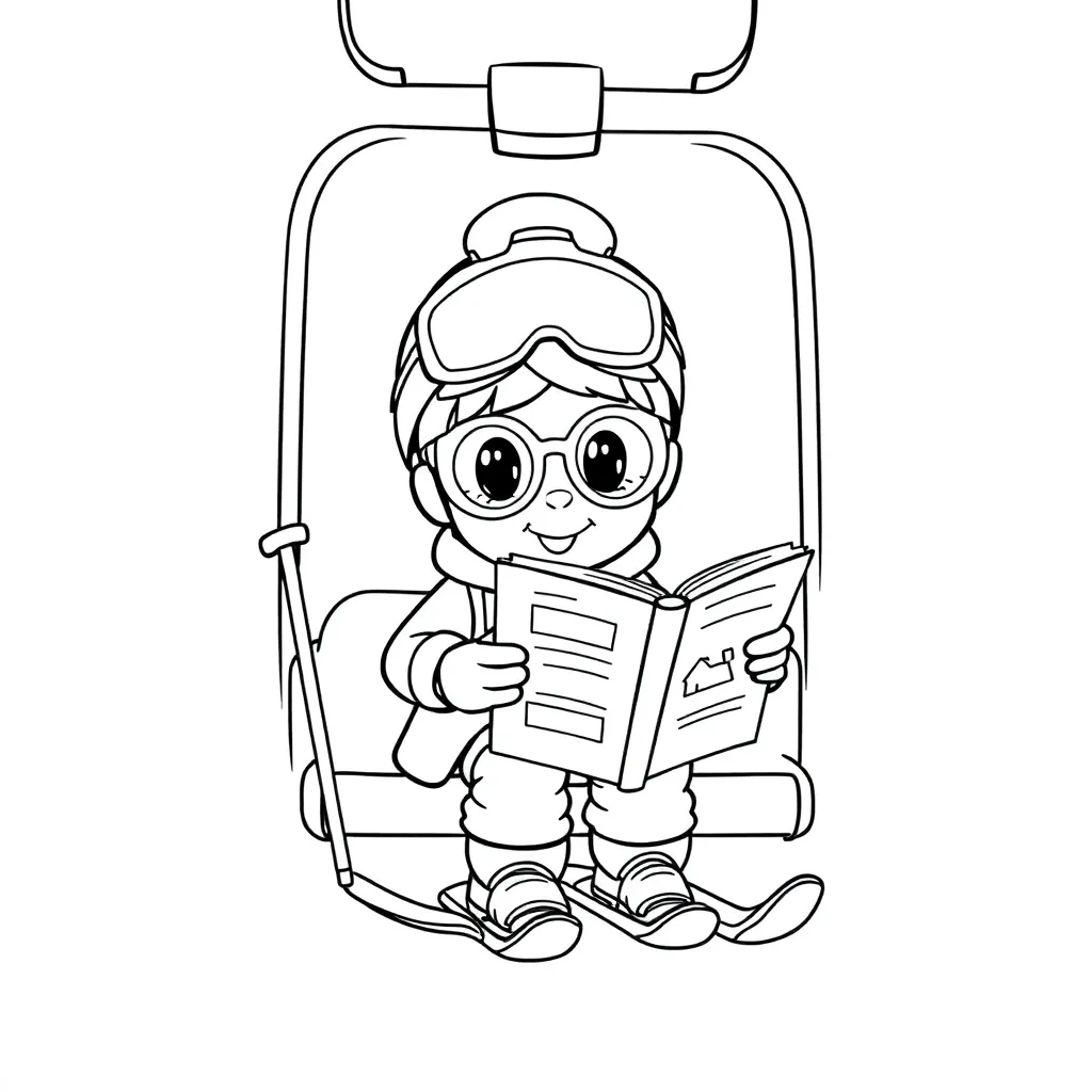 Kostenlose Winter-Malvorlage, Cartoon, Skifahrer, Schnee, Kindermalvorlage