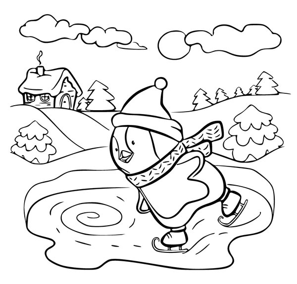 Winter Schaatsende Penguin coloring page for children