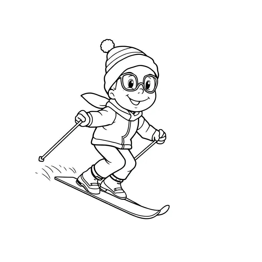 Winter Skier Sneeuwpret Eenvoudig Seizoensgebonden coloring page for children