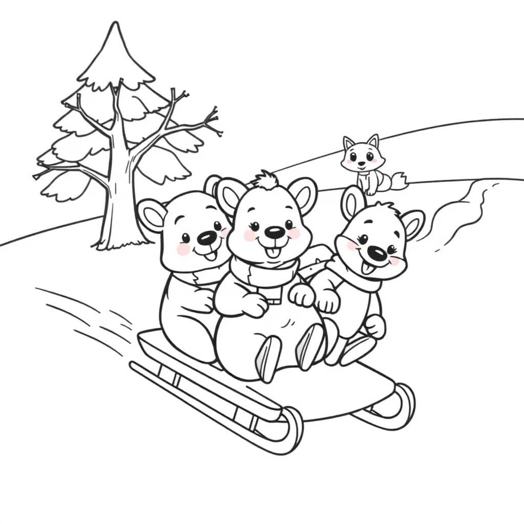 Feuille de coloriage Scène hivernale de l'Efteling Animaux Traineaux Activité de saison