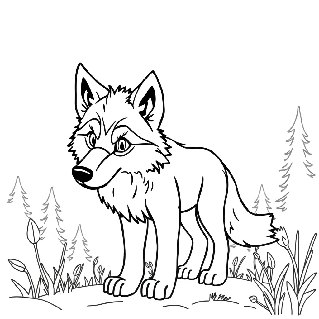 Wolf Natuur Wild Avontuur Bos coloring page for children